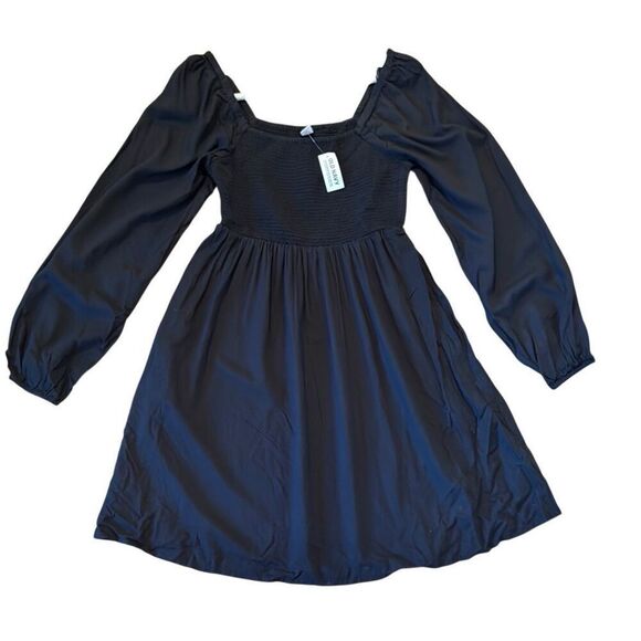 Old Navy NWT black smocked puff sleeve mini dress small - Picture 3 of 12